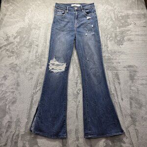 Hidden Jeans Flare Jeans Womens 27 Distressed High Rise Raw Hem Stretch Denim Pa